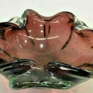 Vintage Murano Purple Amethyst Art Glass Ashtray Bowl Controlled Bubbles